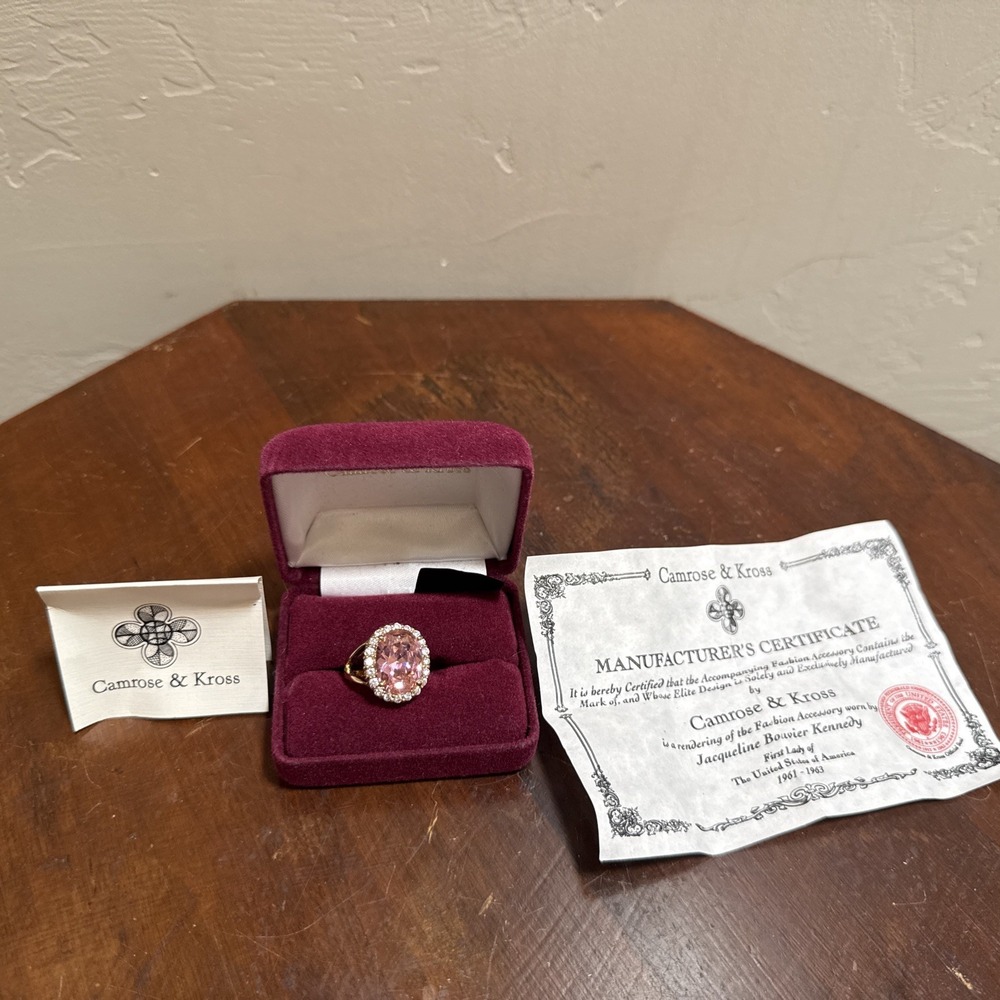 Camrose & Kross JBK Jackie Kennedy Pink Kunzite Cocktail Ring Box COA Size 6